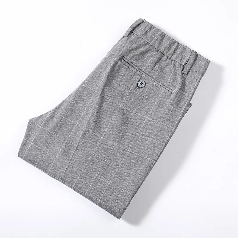Men Summer Plaid Formal Pants