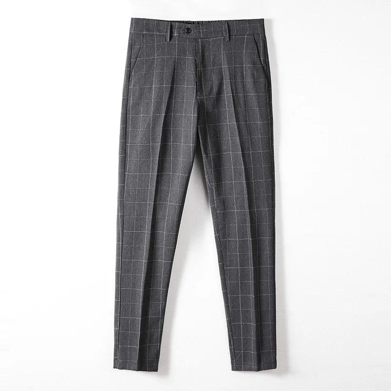 Men Summer Plaid Formal Pants