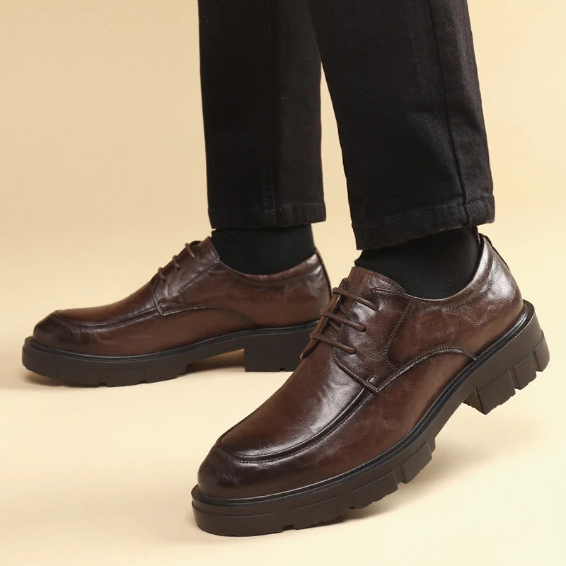 Men Elevator Shoes Height Increasing Genuine Leather Shoes
