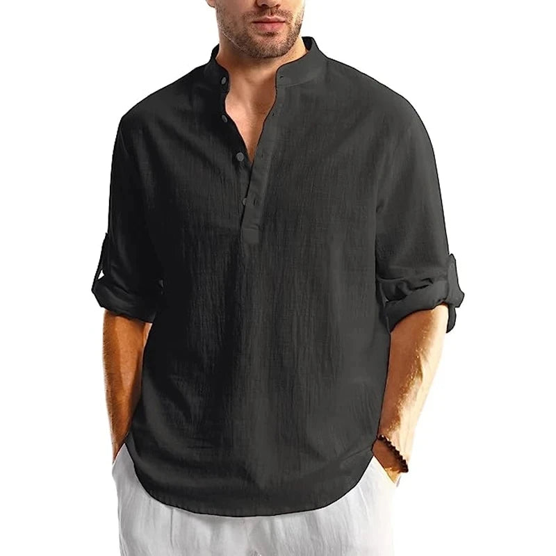 Men Long Sleeve Cotton Casual Shirt