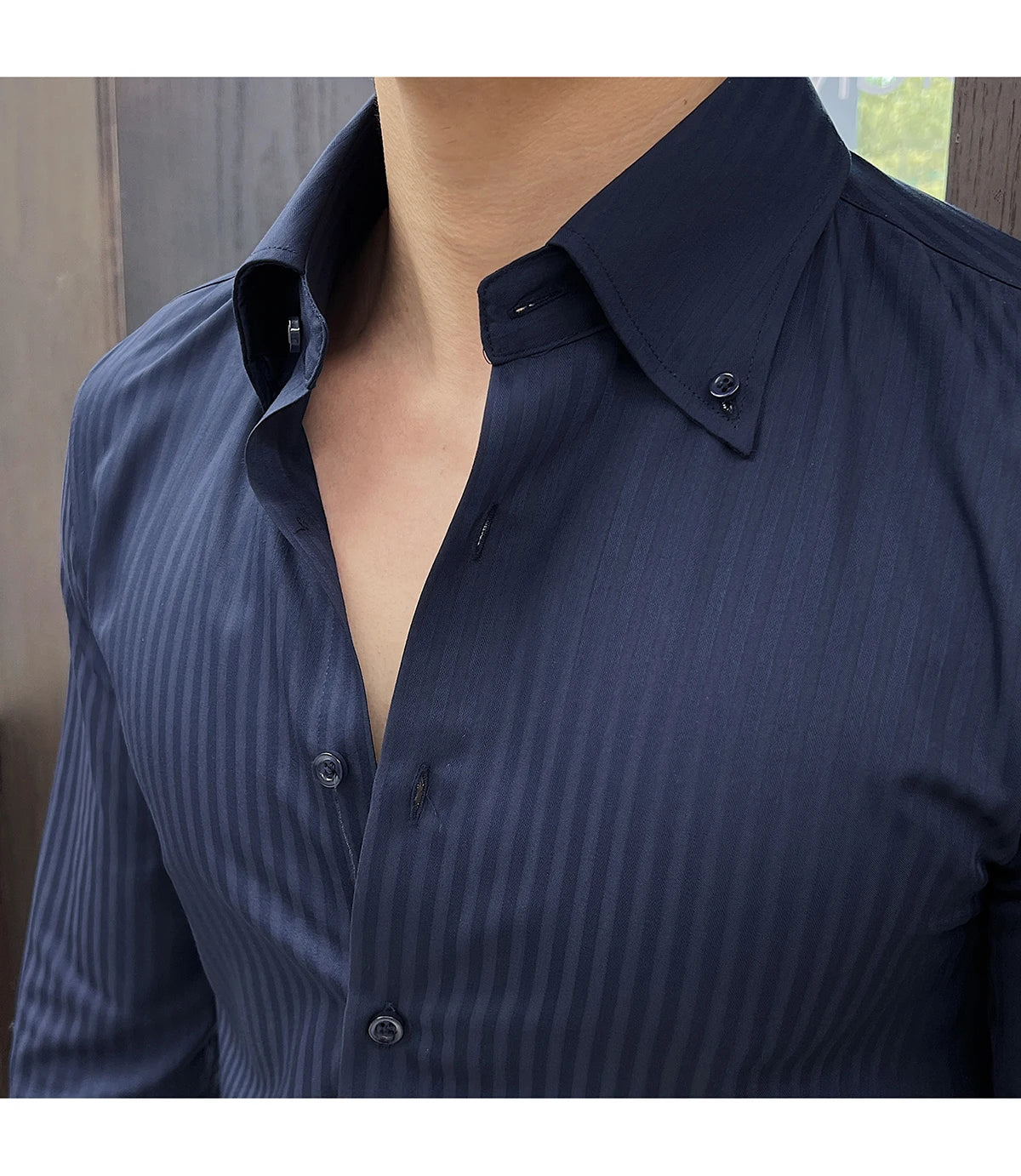 Men’s Autumn Dark Striped Long Sleeve Shirt