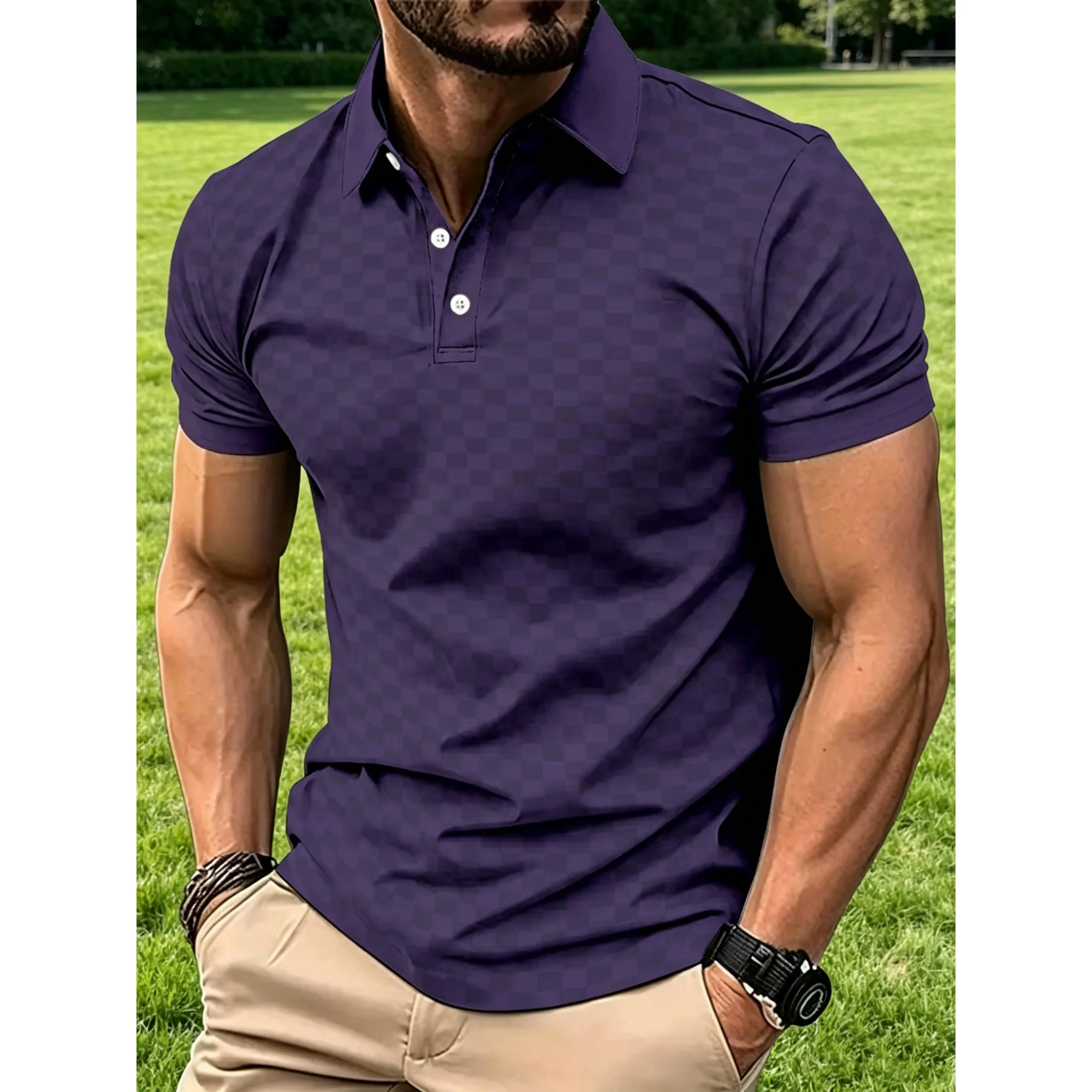 Men’s Jacquard Checkered Short Sleeve Shirt