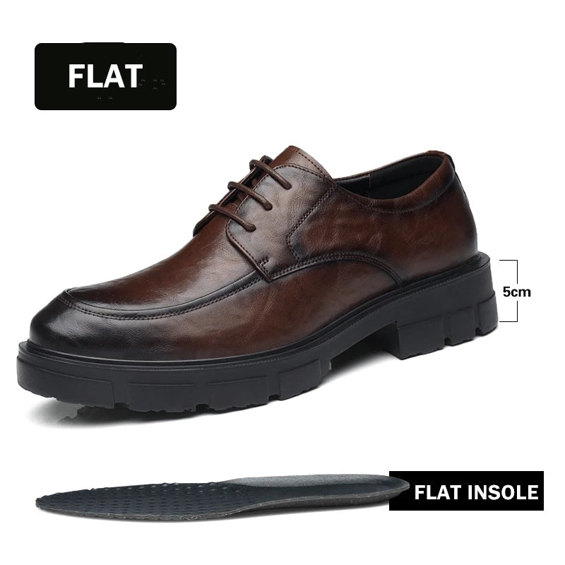 Men Elevator Shoes Height Increasing Genuine Leather Shoes