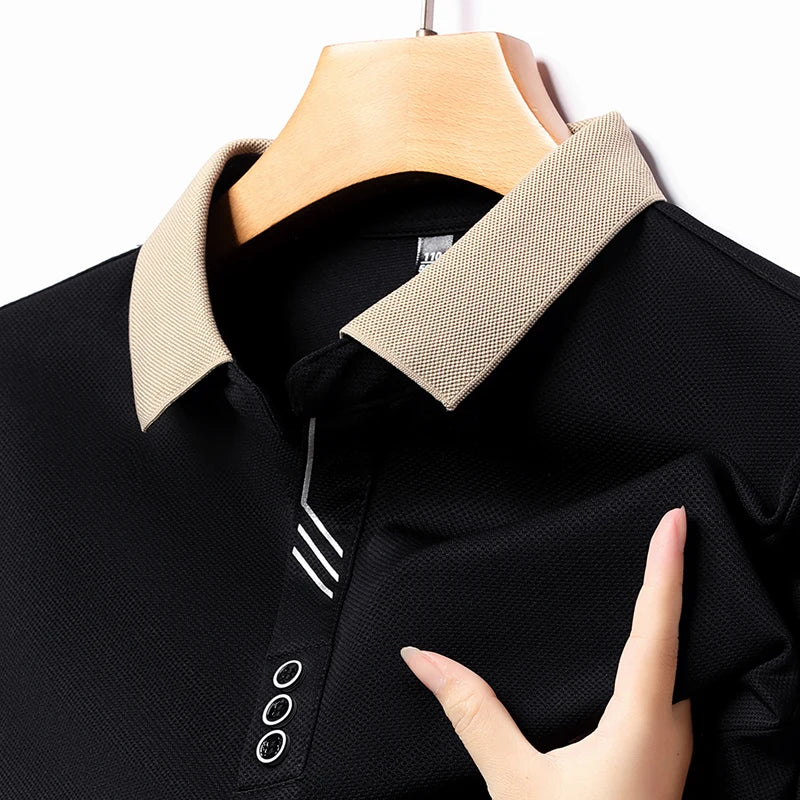 Men Long Sleeve V Neck Shirt Business Sweatwear Top