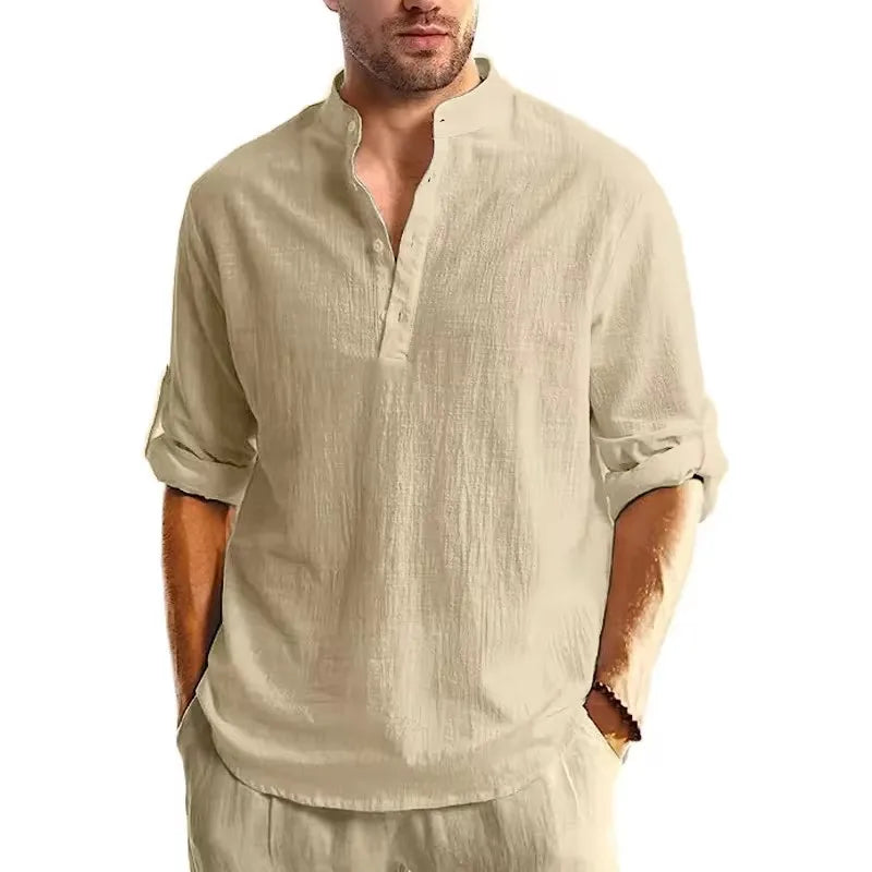 Men Long Sleeve Cotton Casual Shirt