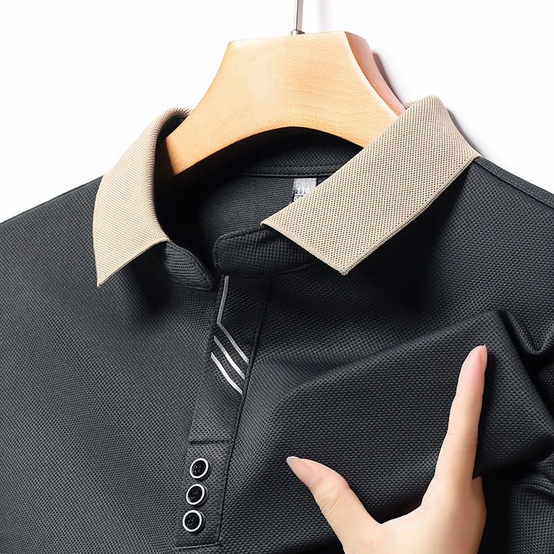 Men Long Sleeve V Neck Shirt Business Sweatwear Top