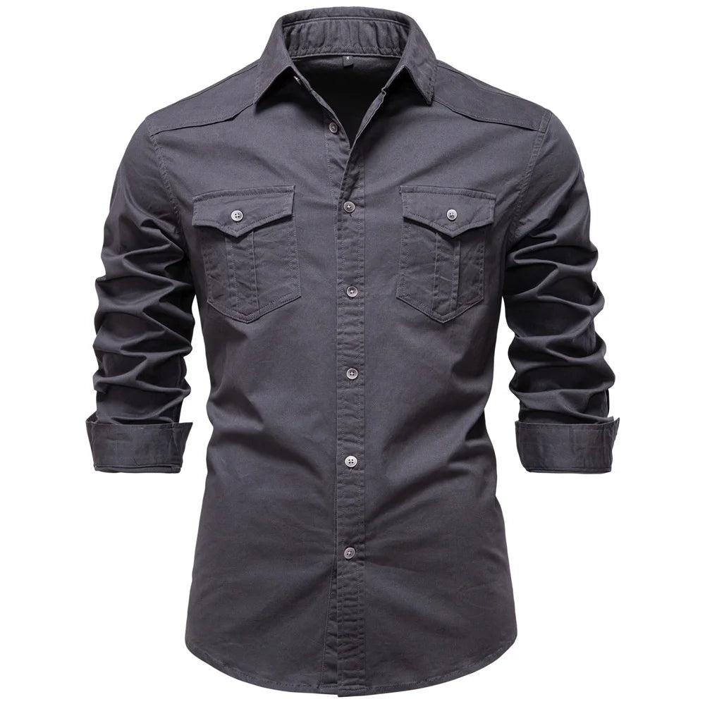 Men's Business  Long Sleeve Cotton Pocket Shirt