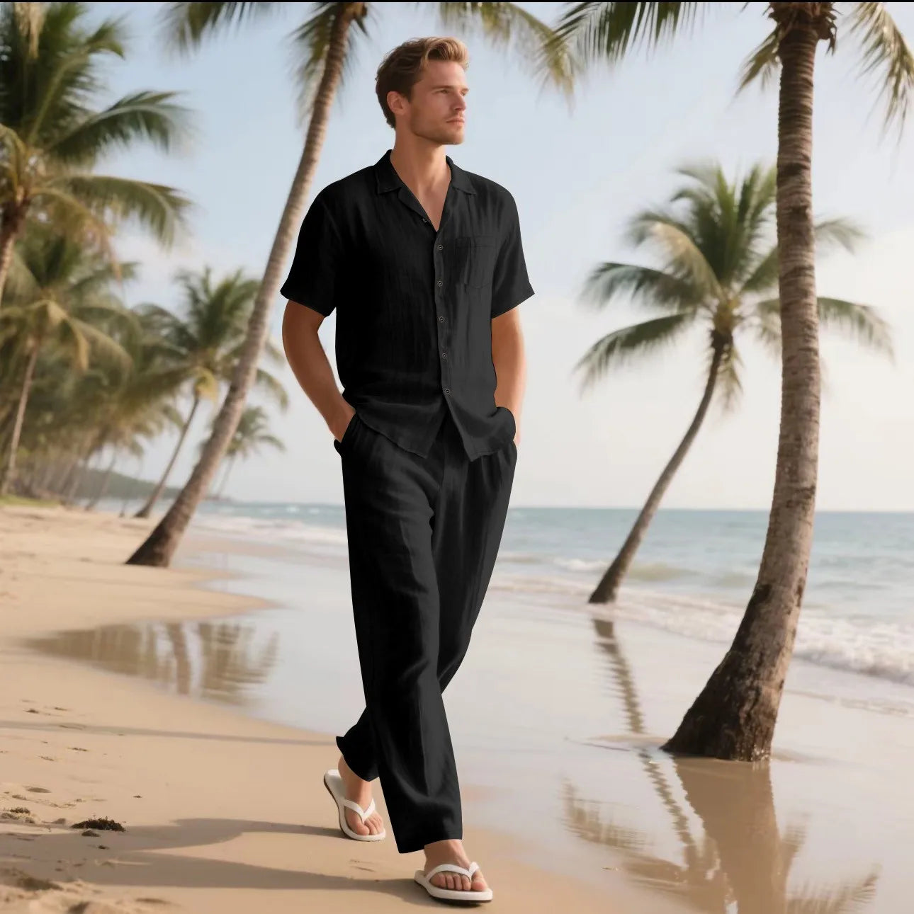 Men’s Summer Beach Linen 2-Piece Set