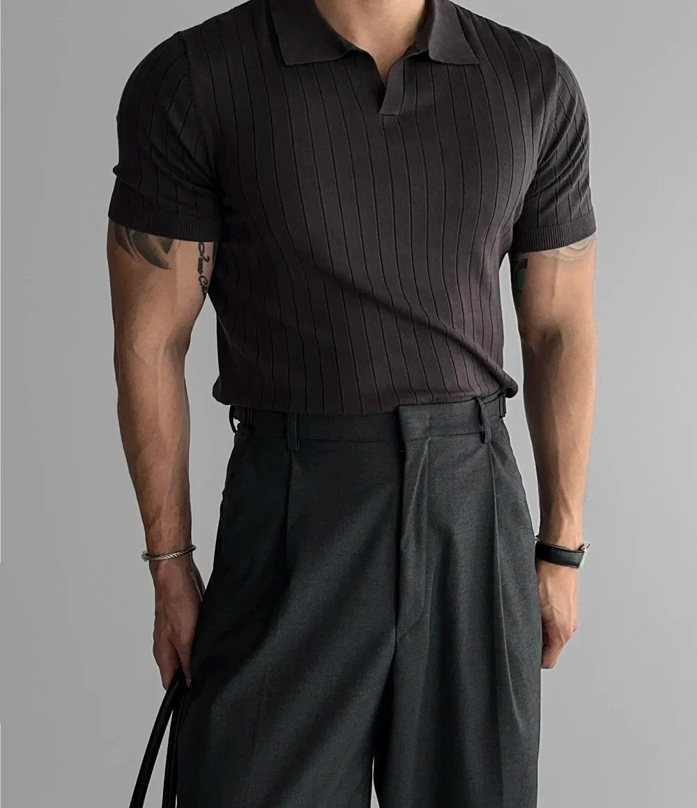 Solid Stretch Cotton Casual Collared T-Shirt