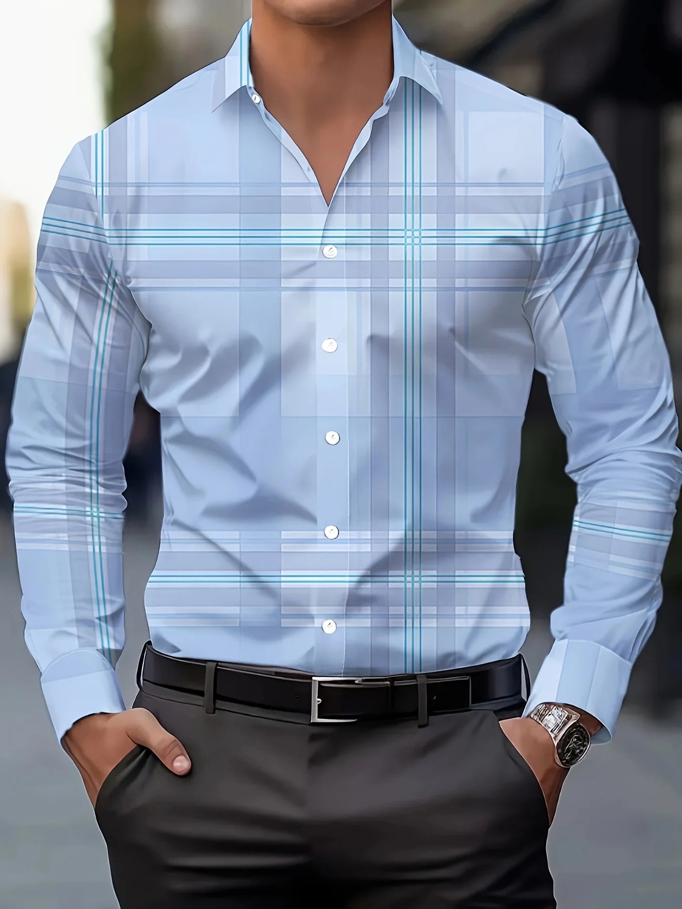 Men’s Long Sleeve Striped Dress Shirt