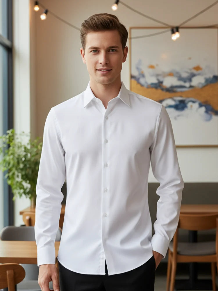 Men White Slim Fit Long Sleeve Formal Shirt