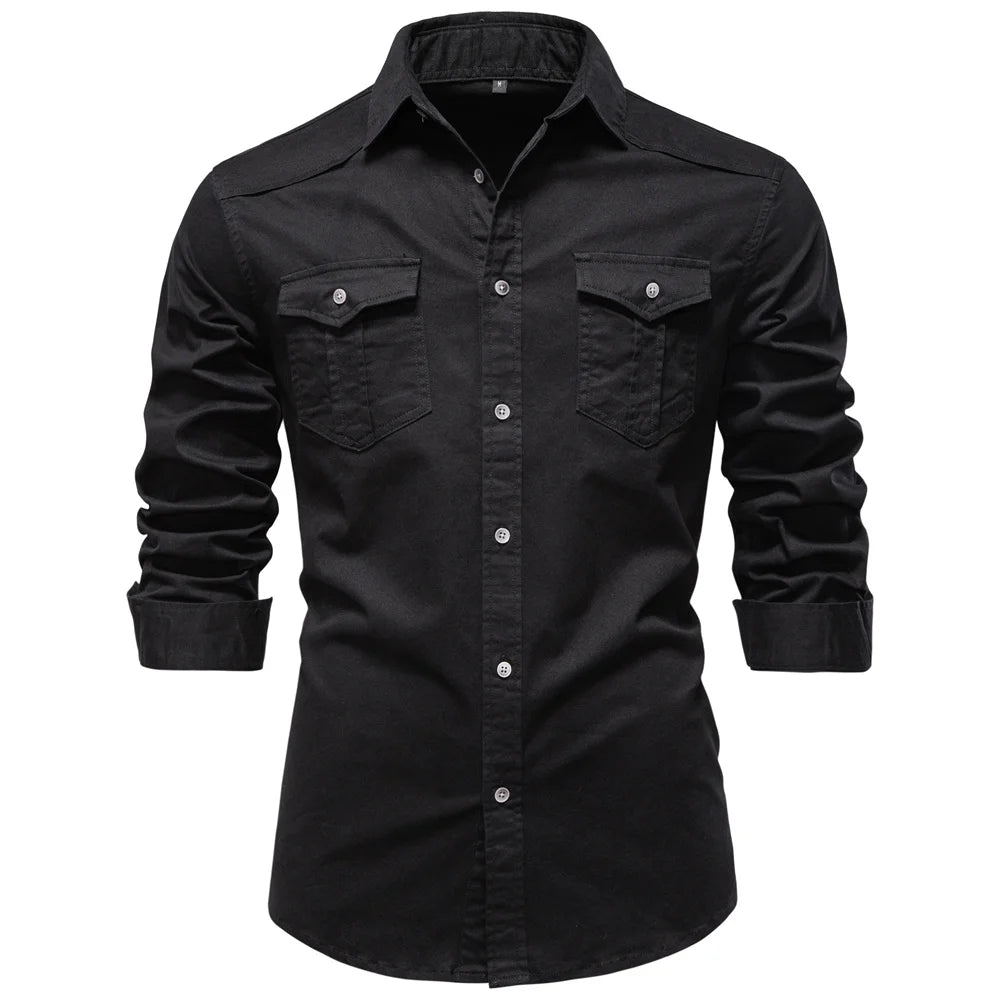 Men's Business  Long Sleeve Cotton Pocket Shirt