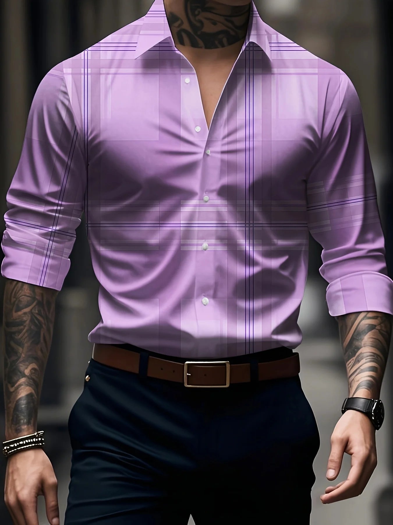 Men’s Long Sleeve Striped Dress Shirt