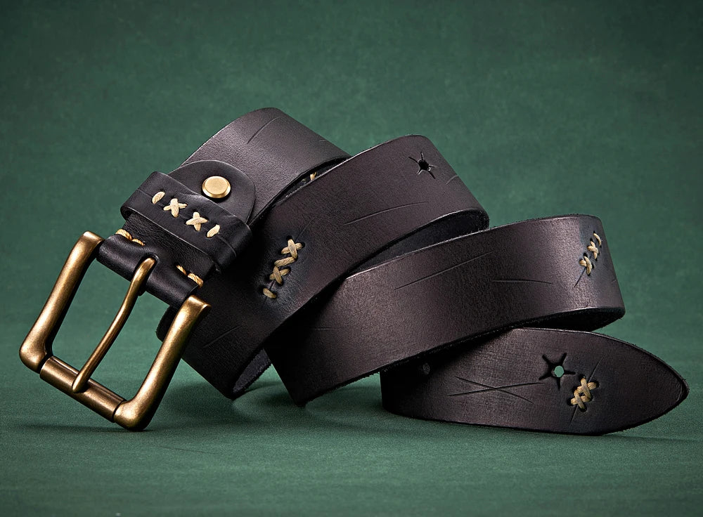Men’s Luxury Leather Belt with Brass Buckle