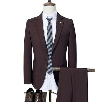 Men Slim Fit Suit 2 Piece Formal Business Suit
