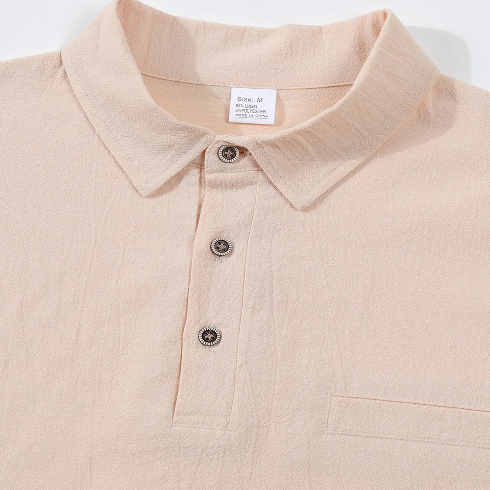 Men’s Casual Linen Cotton Lapel Shirt