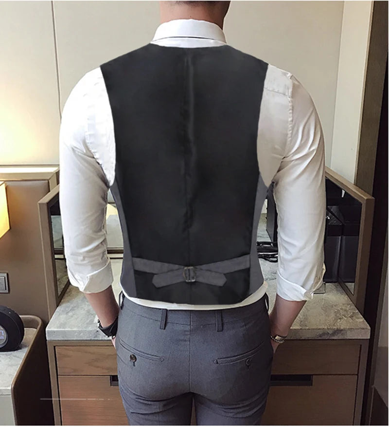 Men Slim Fit Suit Vest Single Breasted Waistcoat