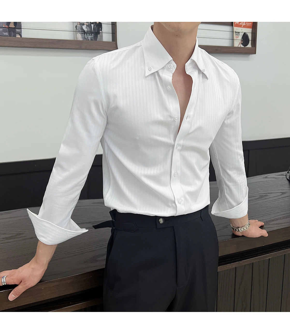 Men’s Autumn Dark Striped Long Sleeve Shirt