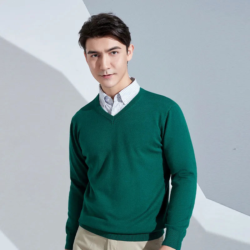 Men’s Cotton Blend V-Neck Knitted Sweater