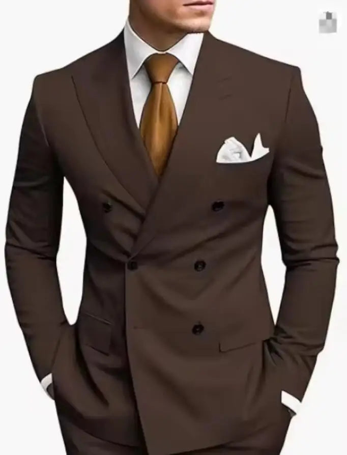 Men Double Breasted Slim Fit Wedding Formal Suit