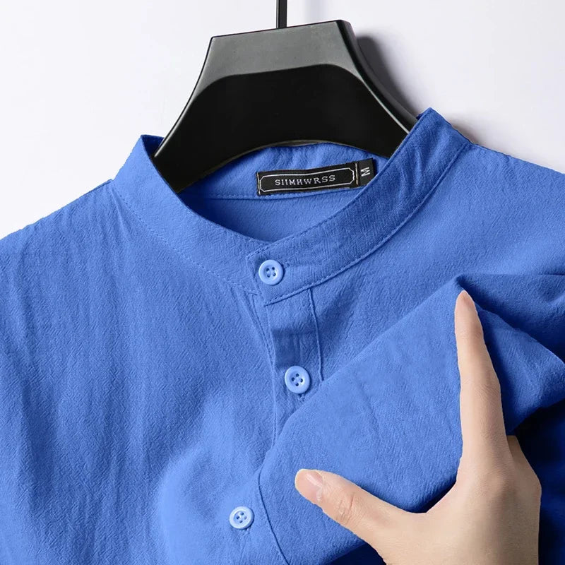 Long Sleeve Henley Lightweight Linen Cotton Shirt