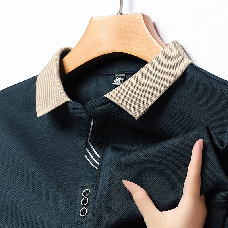 Men Long Sleeve V Neck Shirt Business Sweatwear Top