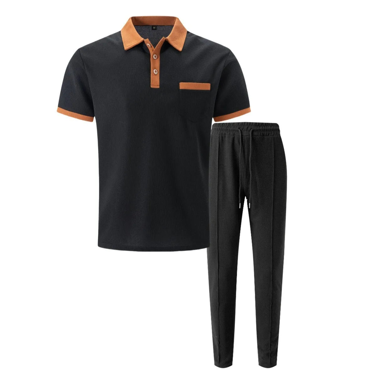 Men’s Summer Waffle Collar 2-Piece Set