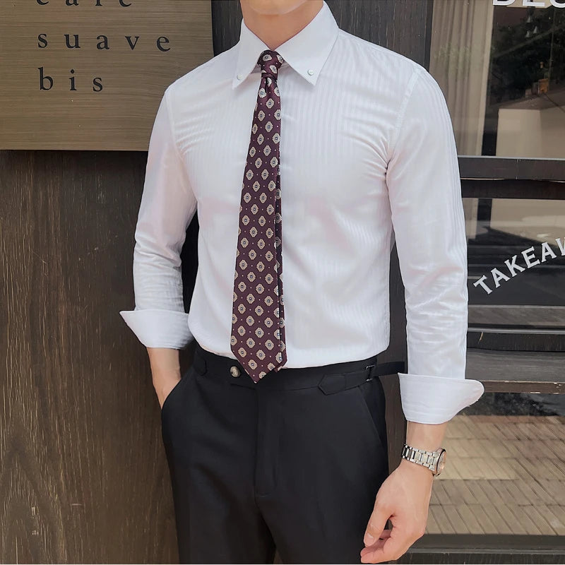 Men’s Autumn Dark Striped Long Sleeve Shirt