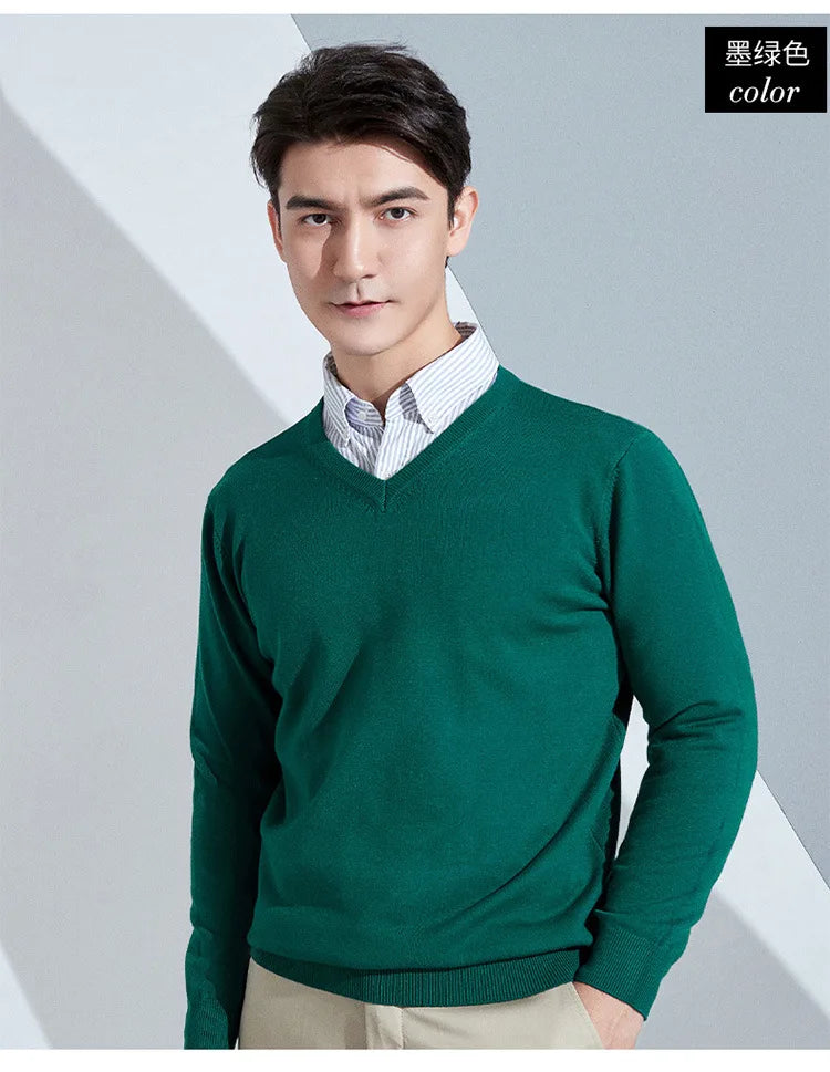 Men’s Cotton Blend V-Neck Knitted Sweater