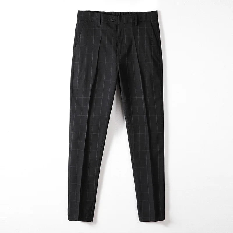 Men Summer Plaid Formal Pants
