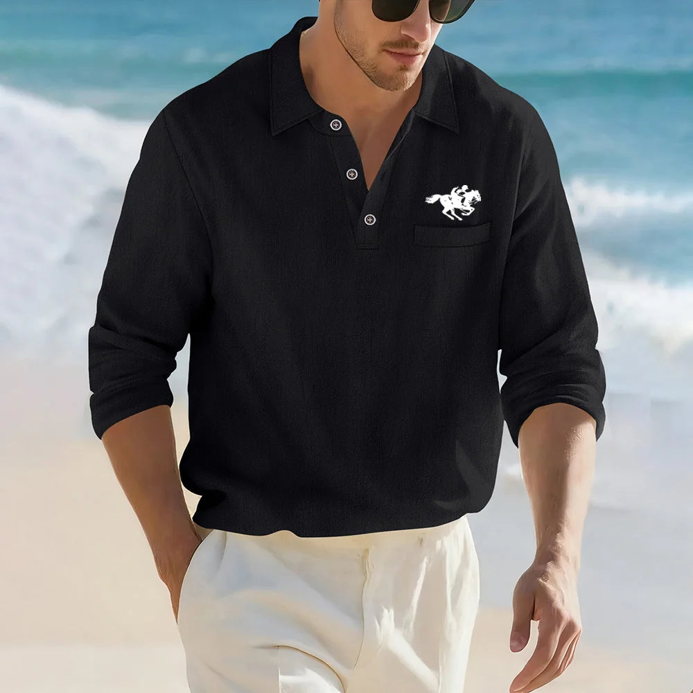 Men’s Casual Linen Cotton Lapel Shirt