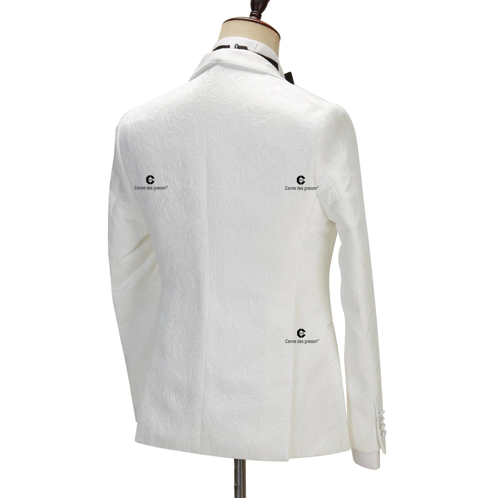 Ivory Paisley Jacket & Black Pants Slim Fit Tuxedo