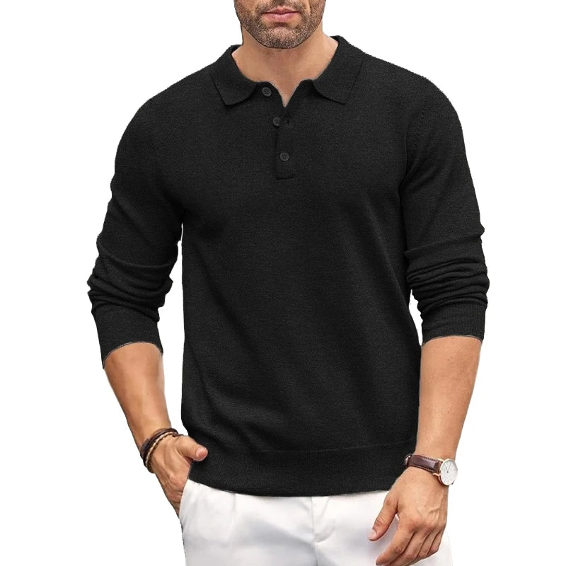 Men Mock Neck Knit Sweater Slim Fit Button Pullover