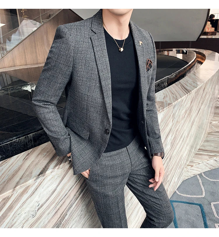 Men Slim Fit Business Suit 2 Piece Boutique Formal Suit