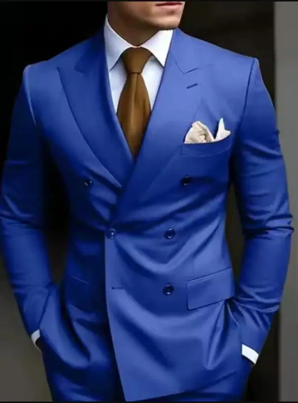 Men Double Breasted Slim Fit Wedding Formal Suit
