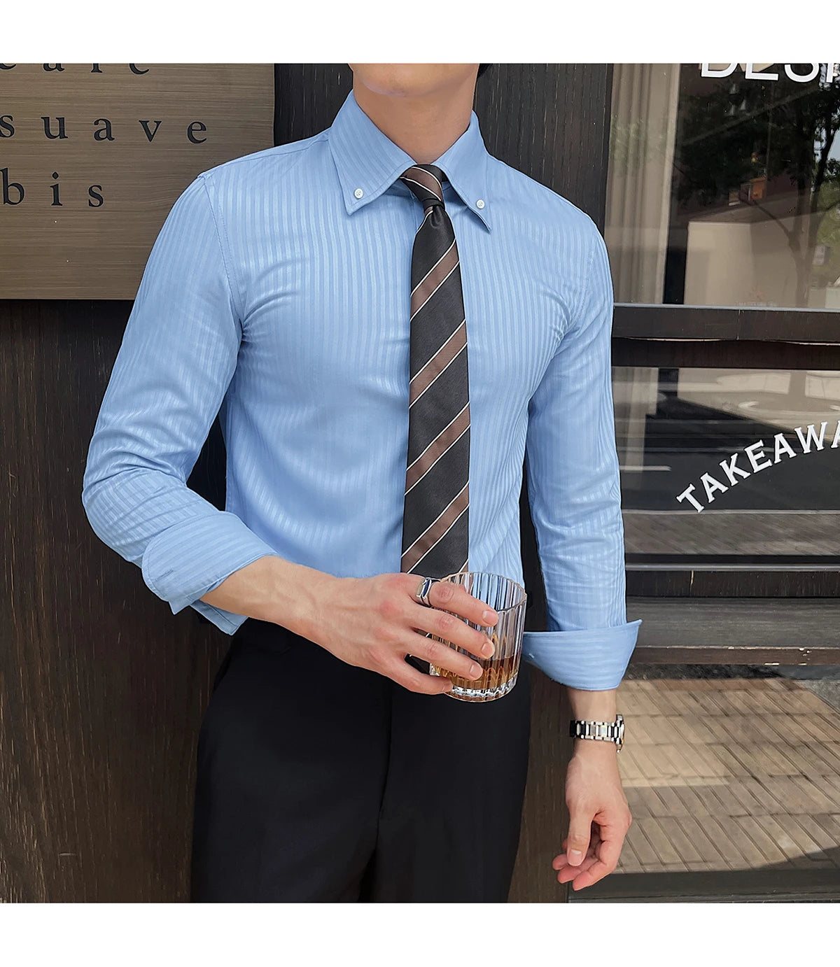 Men’s Autumn Dark Striped Long Sleeve Shirt