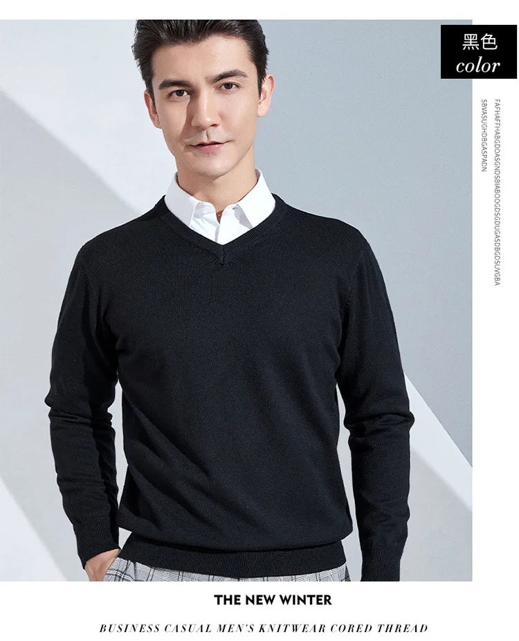 Men’s Cotton Blend V-Neck Knitted Sweater