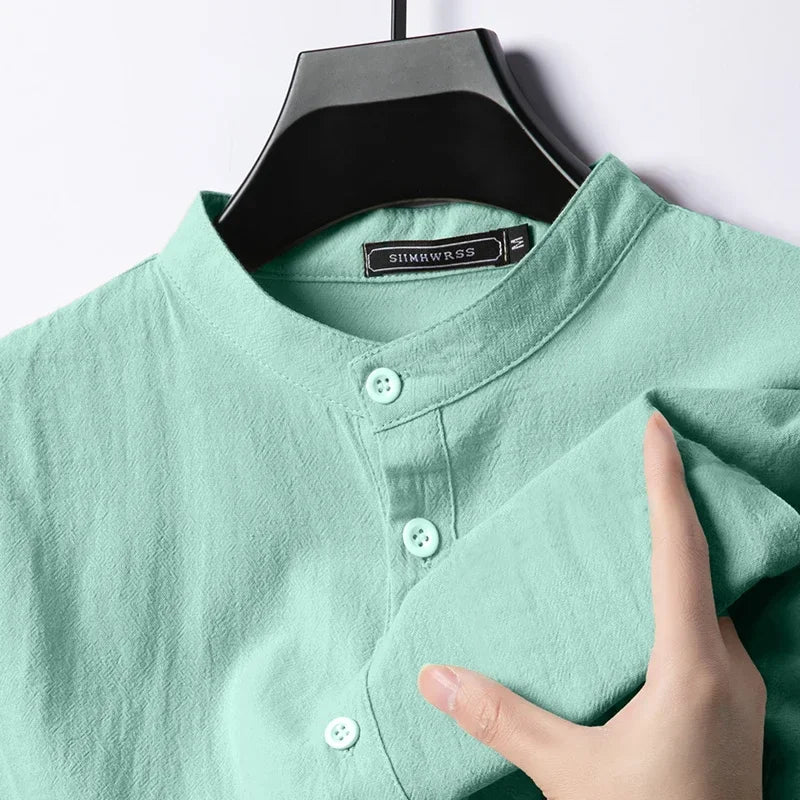 Long Sleeve Henley Lightweight Linen Cotton Shirt