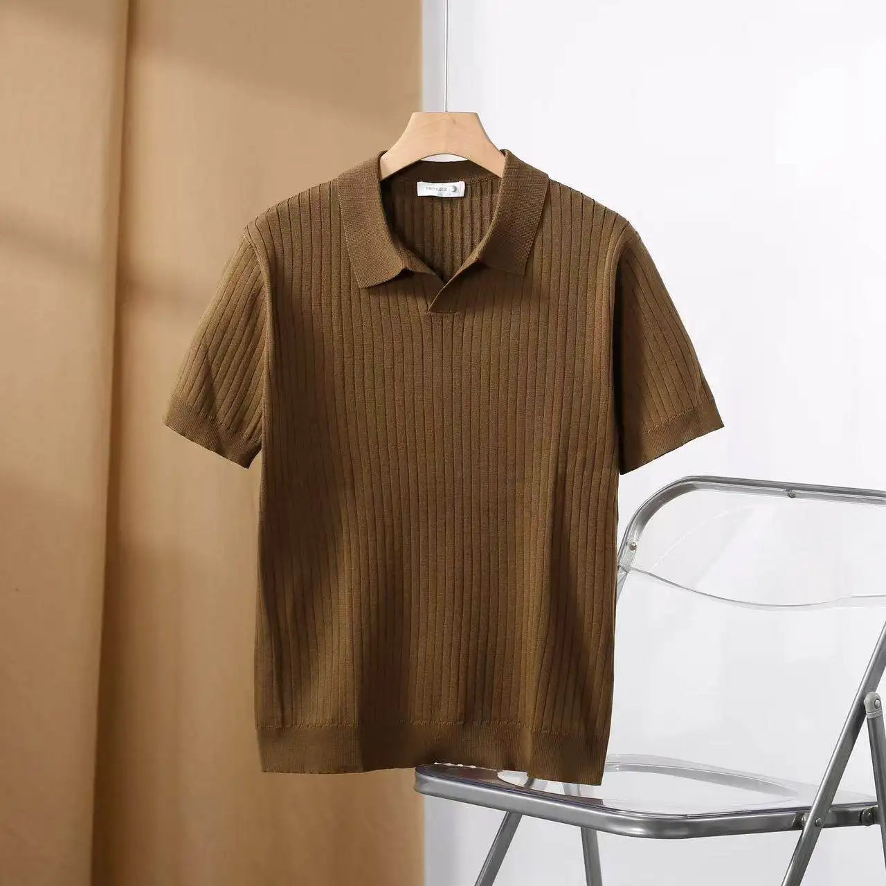 Solid Stretch Cotton Casual Collared T-Shirt