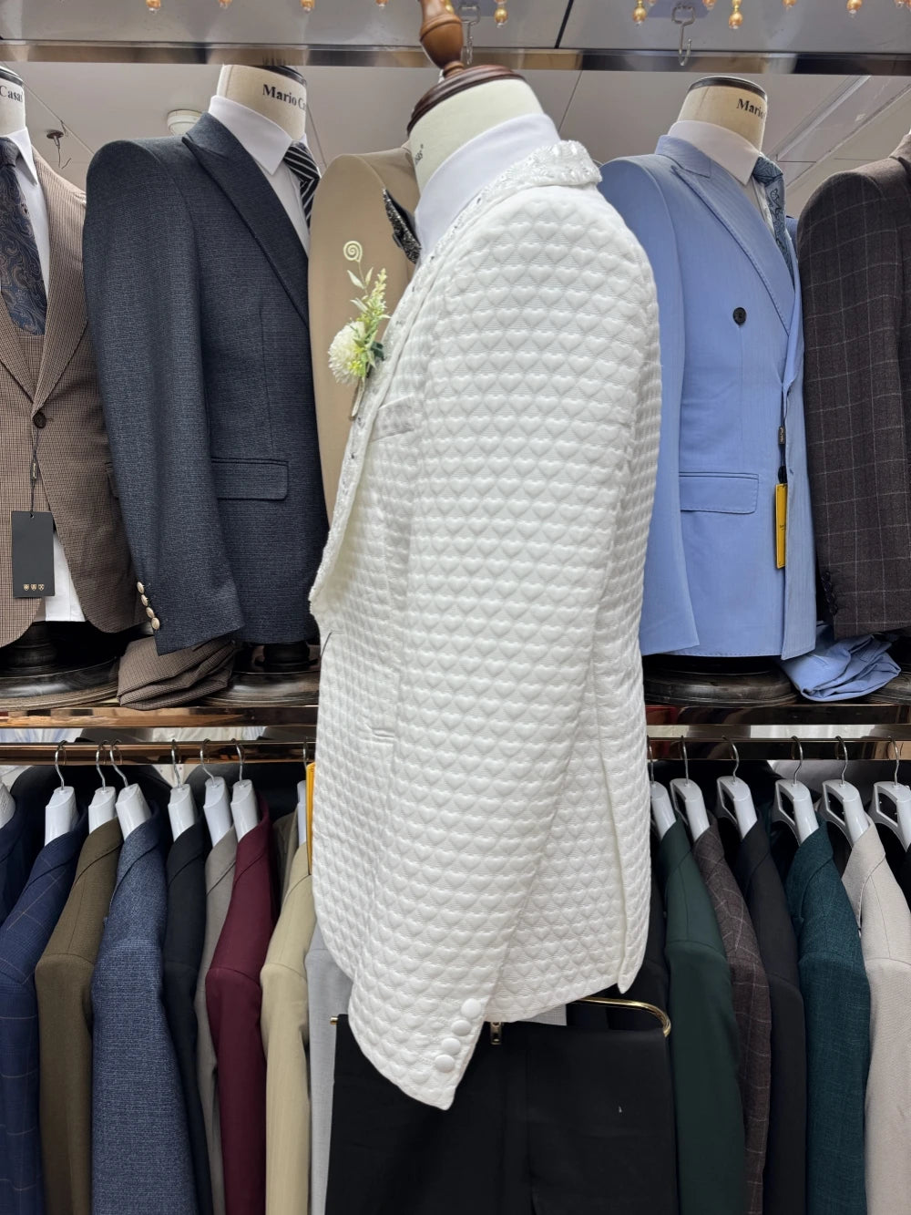 Luxury White Jacquard Men’s Suit