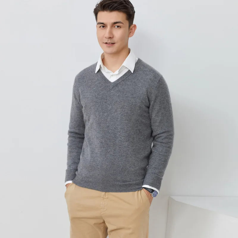 Men’s Cotton Blend V-Neck Knitted Sweater