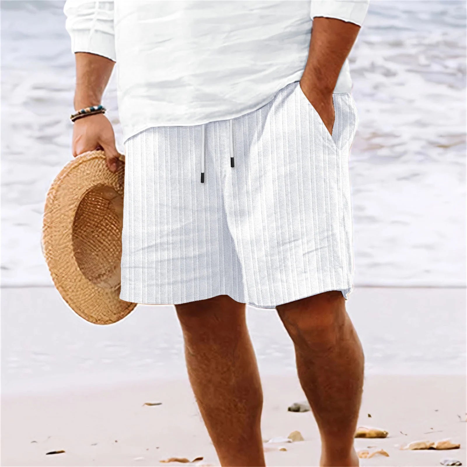 Summer Casual Striped Multi-Pocket Lightweight Shorts