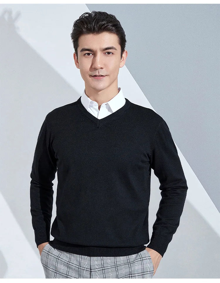 Men’s Cotton Blend V-Neck Knitted Sweater
