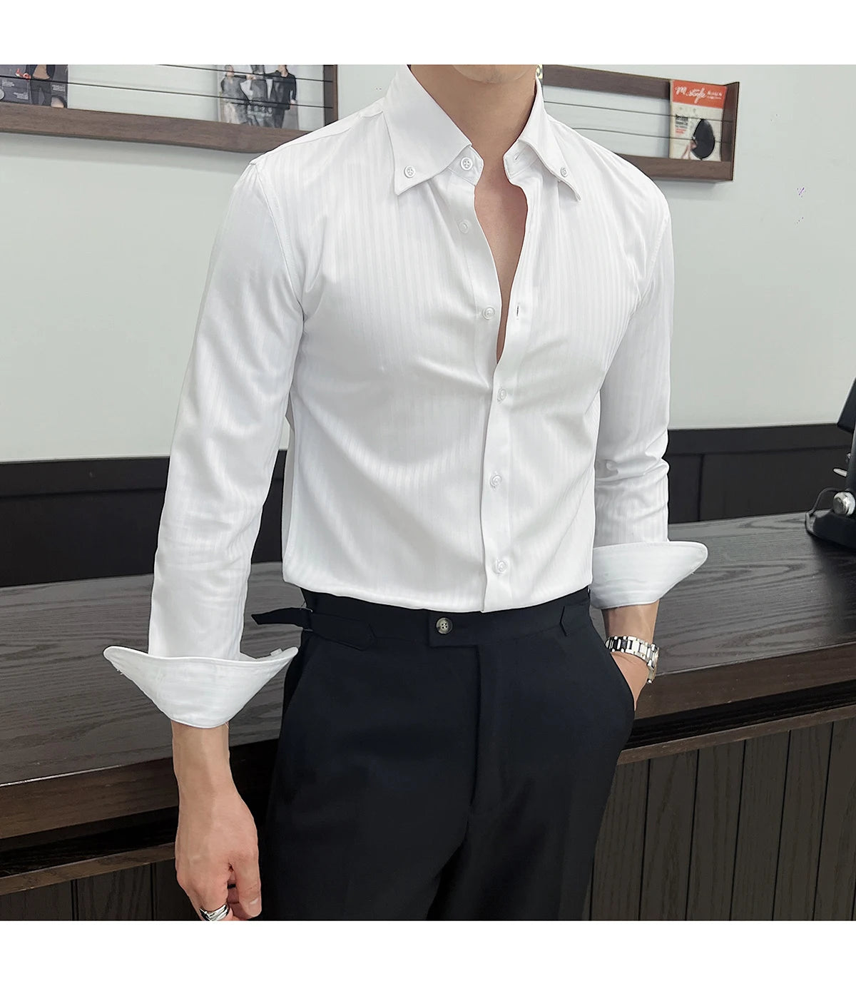 Men’s Autumn Dark Striped Long Sleeve Shirt