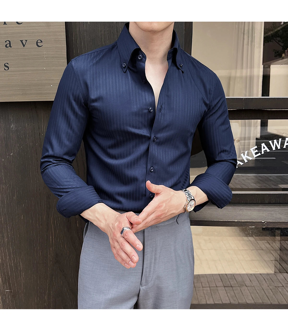 Men’s Autumn Dark Striped Long Sleeve Shirt