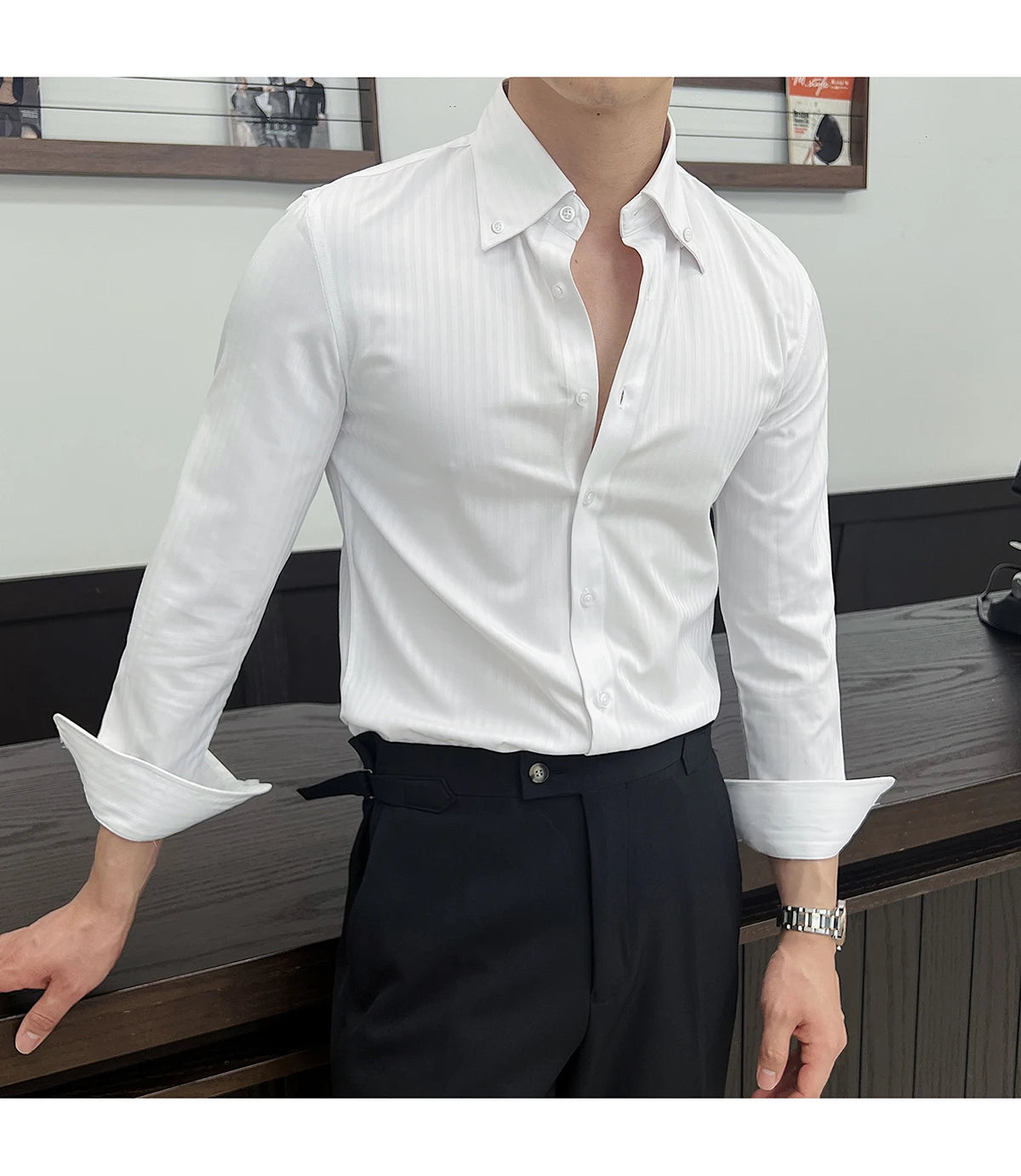 Men’s Autumn Dark Striped Long Sleeve Shirt