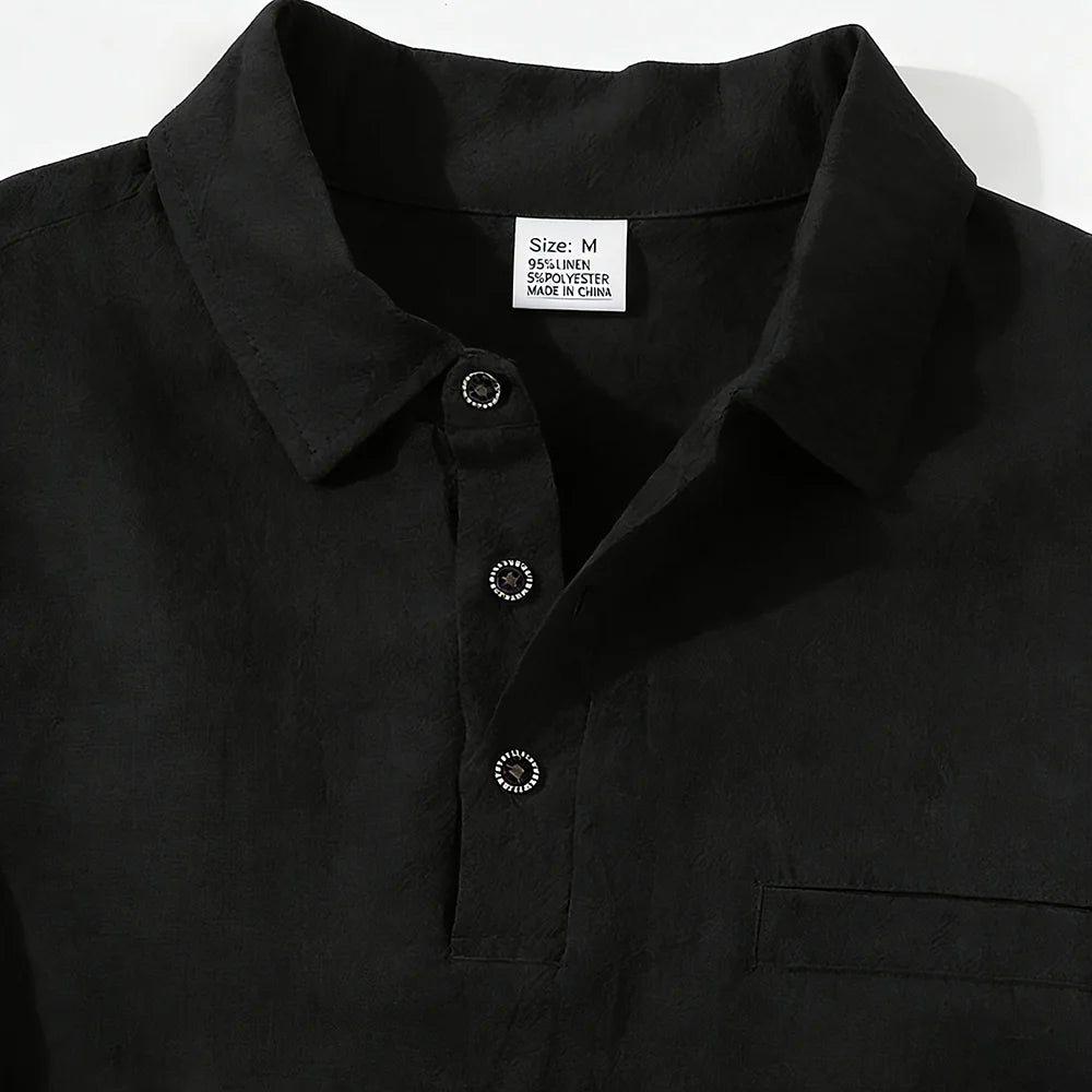 Men’s Casual Linen Cotton Lapel Shirt