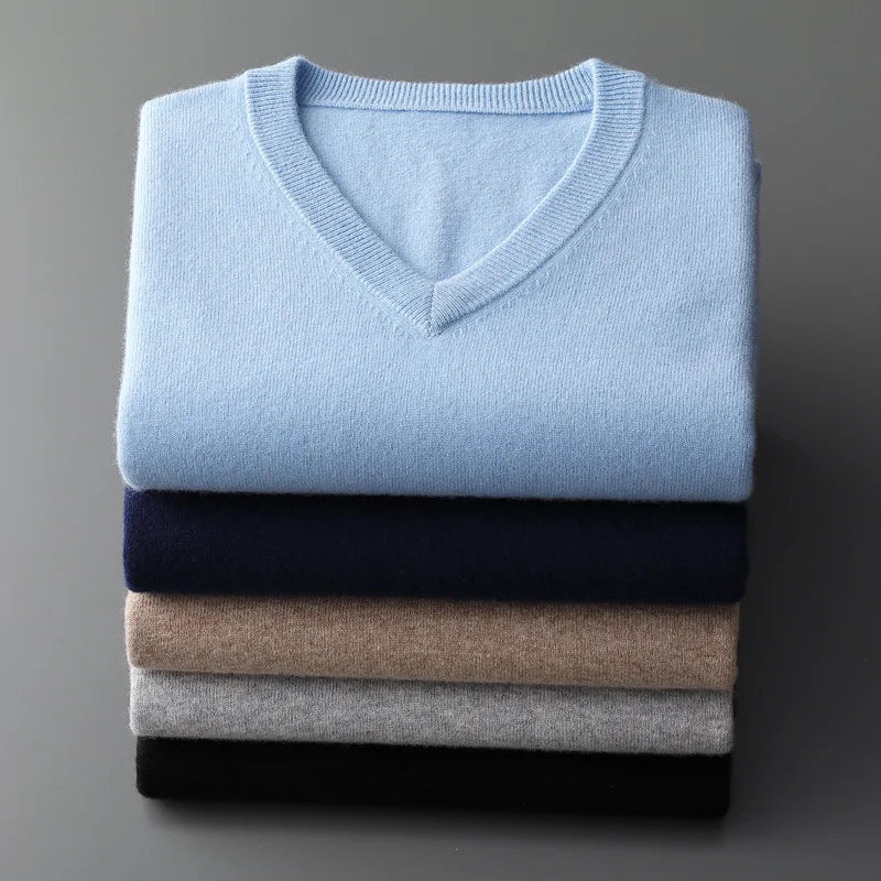 Men’s Cotton Blend V-Neck Knitted Sweater