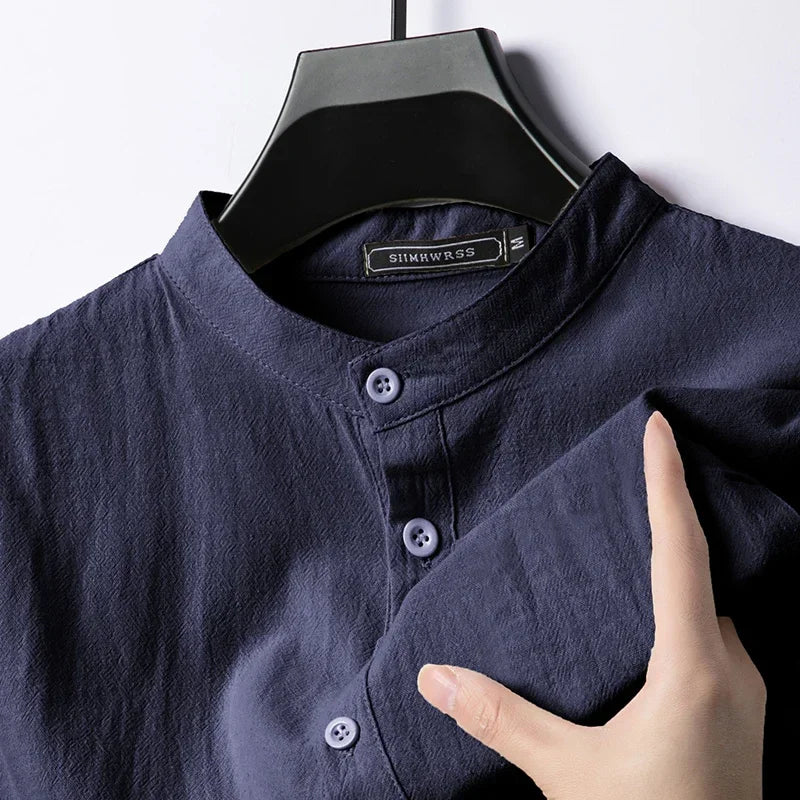 Long Sleeve Henley Lightweight Linen Cotton Shirt