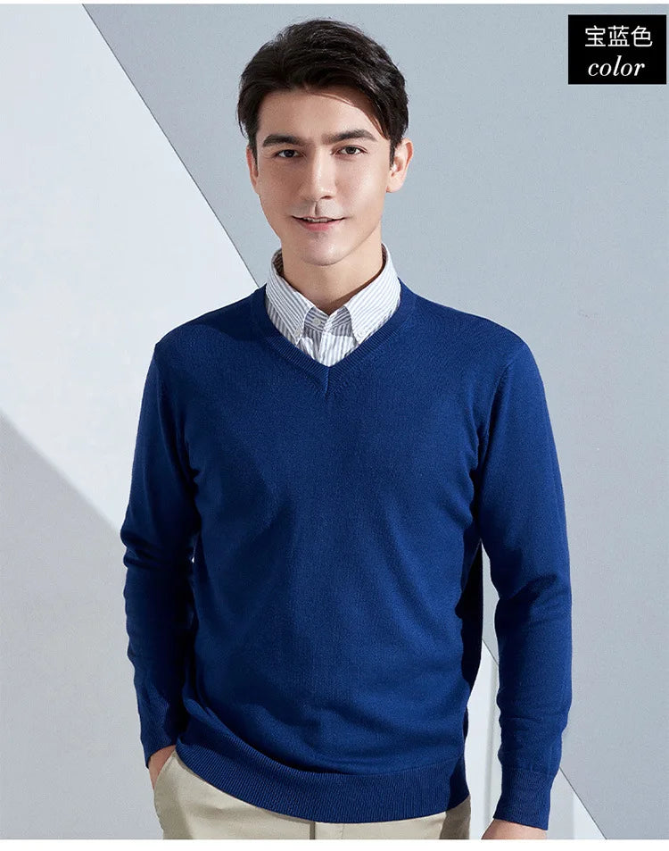 Men’s Cotton Blend V-Neck Knitted Sweater